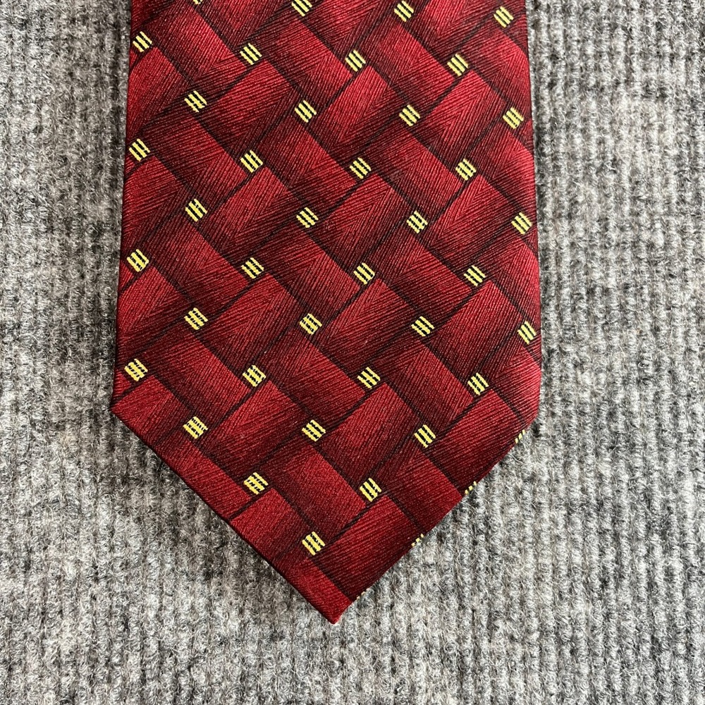 Carlos Devenezia Mens Silk Tie Burgundy Red Basketweave Woven Gold Hand Made